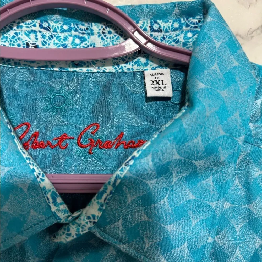 NEW Robert Graham Turquoise Patterned Men's Shirt Size 2XL
